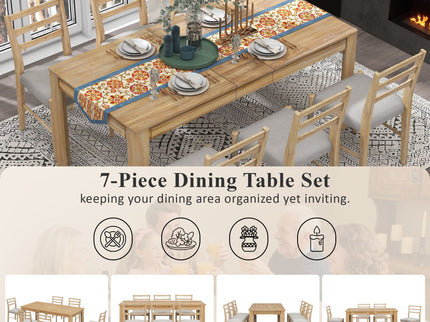 7 Piece Dining Set With Extendable Table, 2 Drawers & 6 Upholstered Chairs