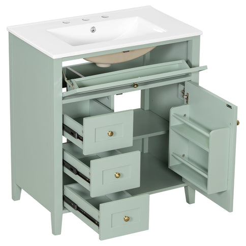 Modern Bathroom Vanity With Sink, 3 Drawers And Adjustable Shelf