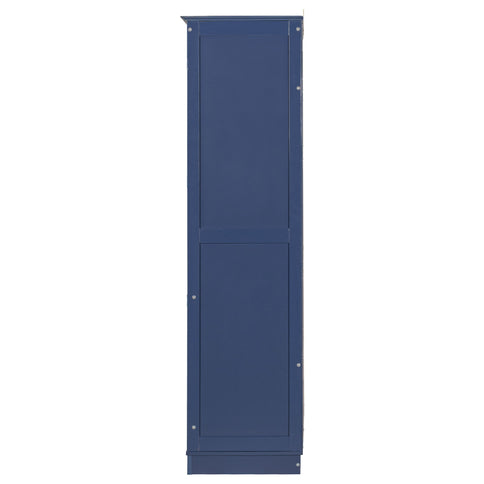 Kitchen Pantry, Freestanding Kitchen Storage Cabinet Display Cabinet With Glass Doors And 4 Built In Drawers For Living Room, Home Office - Blue