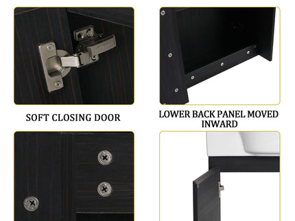 28" Wall Mounted Bathroom Vanity With Sink & Soft Close Door - Black Chestnut
