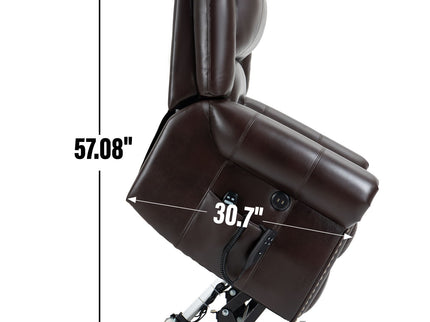 Power Lift Recliner Chair Heat Massage Dual Motor Infinite Position With USB Ports - Antique Brown