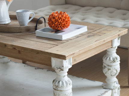 Rectangle Coffee Wooden Coffee Table, French Country Coffee Table - Brown / Antique White