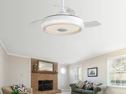 Invisible Ceiling Fan With Remote Control And 36W LED Light, 120V DC Motor, 3 Blades - White
