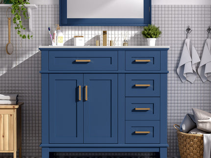 Bathroom Vanity With Ceramic Sink, Soft-Close Doors, 4 Storage Drawers - Blue
