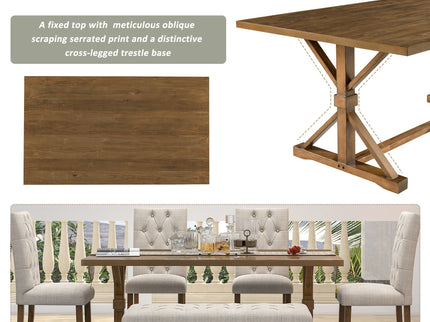 6 Piece Dining Table Set With Rectangular Wood Table, 4 Upholstered Chairs, Bench
