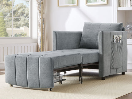 Upholstered Convertible Sleeper Sofa With 5 Position Backrest, Side Pockets, Storage