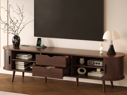 TV Stand For 70" TV, Console With Tambour Doors, Drawers And Built In Power Outlet - Dark Brown