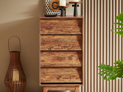 Vintage Style 4 Drawer Double Dresser With Bevel Design - Brown