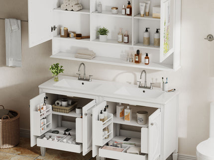 Double Sink Bathroom Vanity Set With Wall Mount Mirror Cabinet