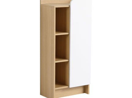 Freestanding Bathroom Side Cabinet, Narrow Storage Cabinet With Single Door & 3 Tier Open Shelves - Black / Light Oak / White
