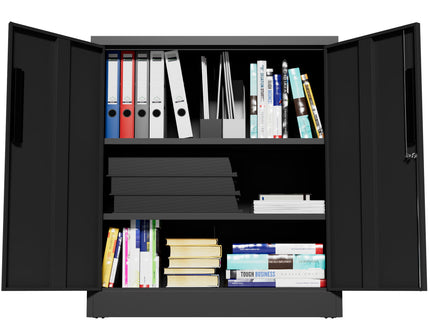 Heavy Duty Storage Cabinet With Lock, 2 Door File Cabinet With 2 Adjustable Shelves - Black
