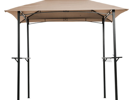 Outdoor Grill Gazebo With Double Tier Soft Top Canopy, Steel Frame, Bar Counters & Hook