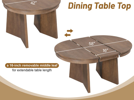 Extendable Round Dining Table Set For 4 With 4 Upholstered Chairs - Beige / Walnut