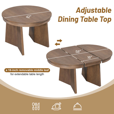 Extendable Round Dining Table Set For 4 With 4 Upholstered Chairs - Beige / Walnut