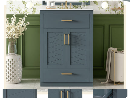 Modern Bathroom Vanity With Integrated Ceramic Sink, 2 Door Cabinet With Tip-Out Drawer