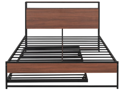 Platform Bed Frame With Trundle, USB Ports And Slat Support, No Box Spring Needed
