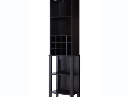 Wooden Wine Bottle Rack Metal Wine Glass Rack Four Shelves - Red Cocoa / Espresso