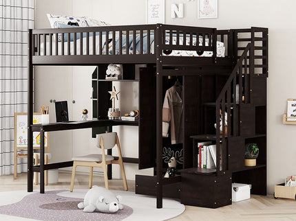 Loft Bed With Bookshelf, Drawers, Desk, And Wardrobe