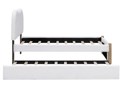 Upholstered Platform Bed With Wood Supporting Feet And Trundle