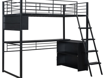 Loft Bed With LED Desk And 4 Storage Shelves