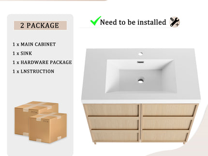 Freestanding Bathroom Vanity With Sink & 2 Soft Close Cabinet Doors