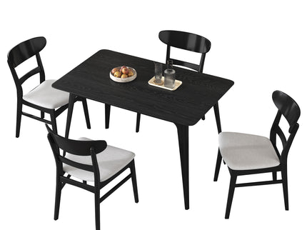 5 Piece Dining Set With 1 Table And 4 Upholstered Chairs - Black / Light Gray