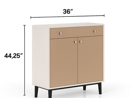Bar Cabinet With Large Storage - White / Pecan