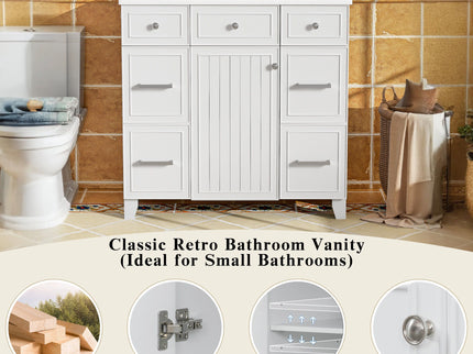 Bathroom Vanity With Ceramic Sink, Soft Close Doors, Adjustable Shelves