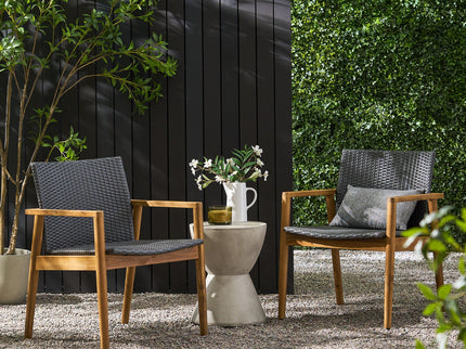 Tranquilize - Outdoor Wooden Club Chair With Woven Wicker Seat And Back (Set of 2) - Light Brown