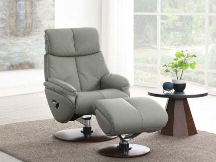 Kandoro - Top Grain Leather Accent Chair With Swivel & Ottoman - Gray