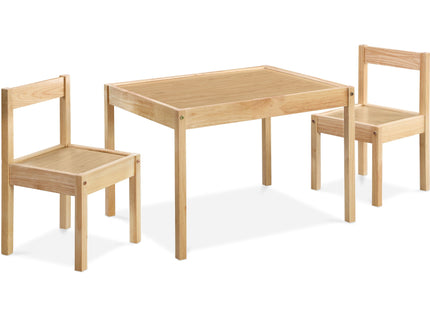 Della - 3 Piece Solid Wood Kids Table & Two Chair Set - Natural