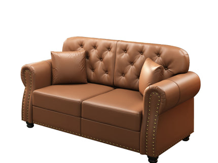 Upholstered Sofa With Nailhead Trim, Rolled Armrests With Ottoman