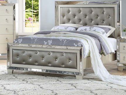 Glamorous Tufted Headboard Bed With Mirror Trim