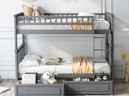 Twin Over Twin Bunk Bed With Drawers, Convertible Beds