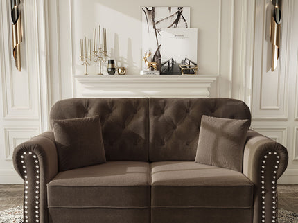 Upholstered Chesterfield Sofa With Nailhead Trim And Rolled Armrests
