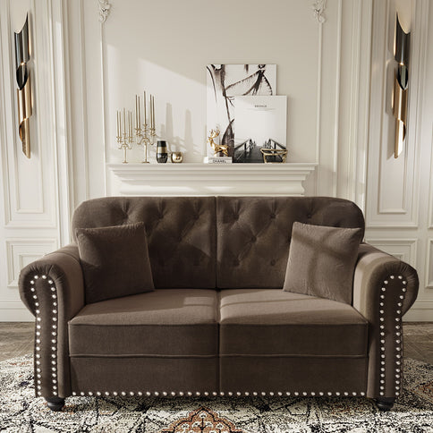 Upholstered Sofa Set With Nailhead Trim And Rolled Armrests, Includes Pillows
