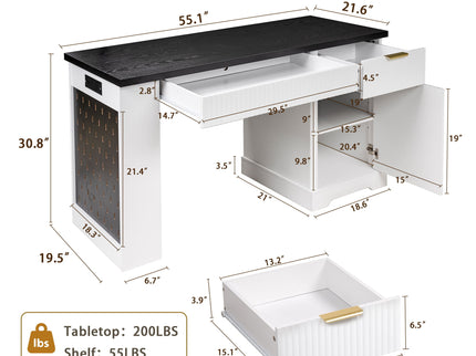 Modern Fluted Office Desk With Storage Cabinet
