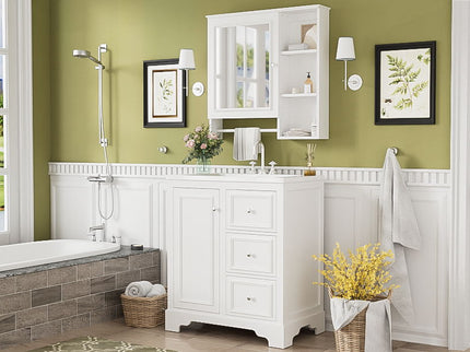 Bathroom Vanity With Sink, Modern Elegant Bathroom Storage Cabinet With 3 Drawers And Adjustable Shelves, Freestanding Vanity Set With Mirror Cabinet, Single Sink Bathroom Vanity