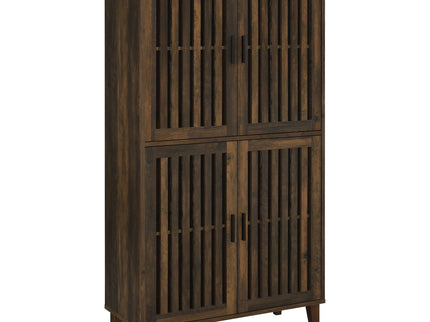 Sakai - 4 Door Tall Accent Cabinet With Slatted Doors - Brown