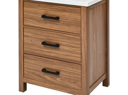 24'' Bathroom Vanity With Basin Sink, 3 Drawer Storage Cabinet - Natural Wood