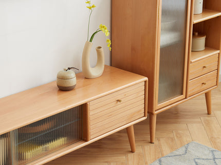 TV Cabinet With Chinese Changhong Glass Doors, Two Drawer Storage Space TV Standing