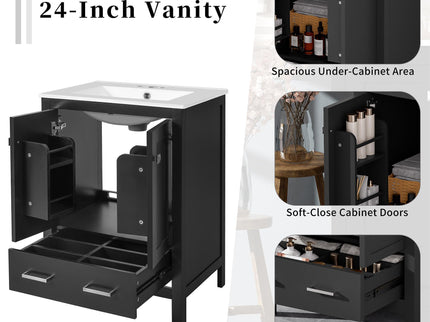 Bathroom Vanity With Integrated Undermount Ceramic Sink, 2 Doors And 1 Drawer, Soft Close Hinges