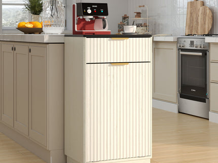 Tilt Out Trash Can Cabinet With Wave Textured Drawer & Pull Out Bin