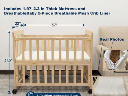Portable Pne Bedside Bassinet, Crib With 3 Adjustable Heights, Compact Design - White