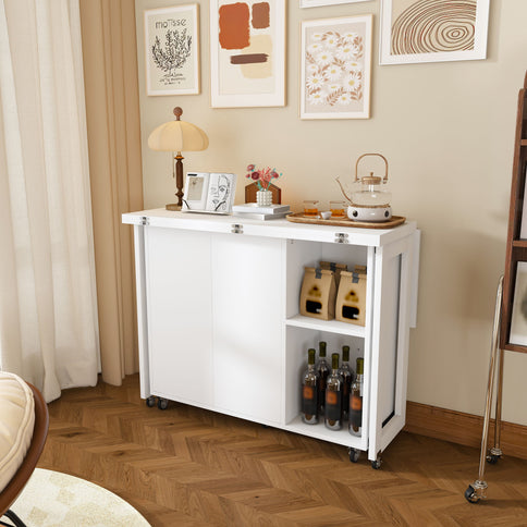 3 In 1 Foldable Side Table With 4 Storage Shelves