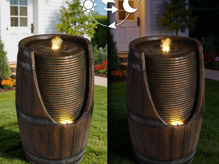 Rustic Barrel Water Fountain With LED Light