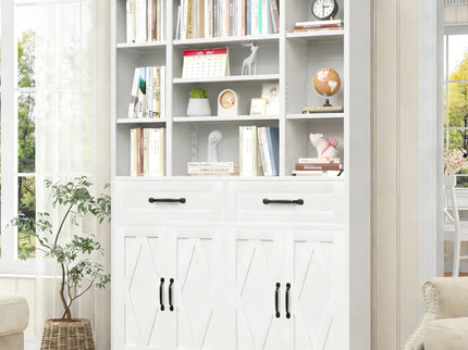 Industrial Bookcase Tall With Adjustable Shelves, Drawers & Doors
