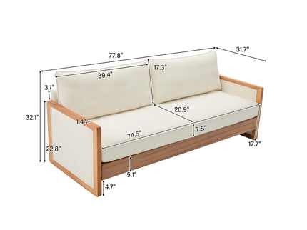 Modern 3 Seater Sofa With Wood Armrests