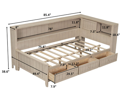 Daybed With Storage Shelves And 3 Drawers