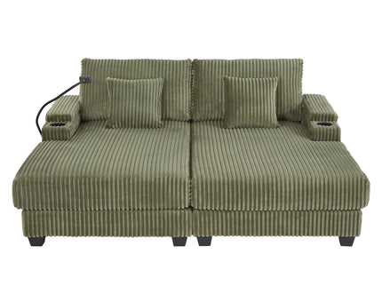 Modern Chaise Sofa With Adjustable Backrest, Cup Holders, Phone Holder & Storage Compartments For Living Room